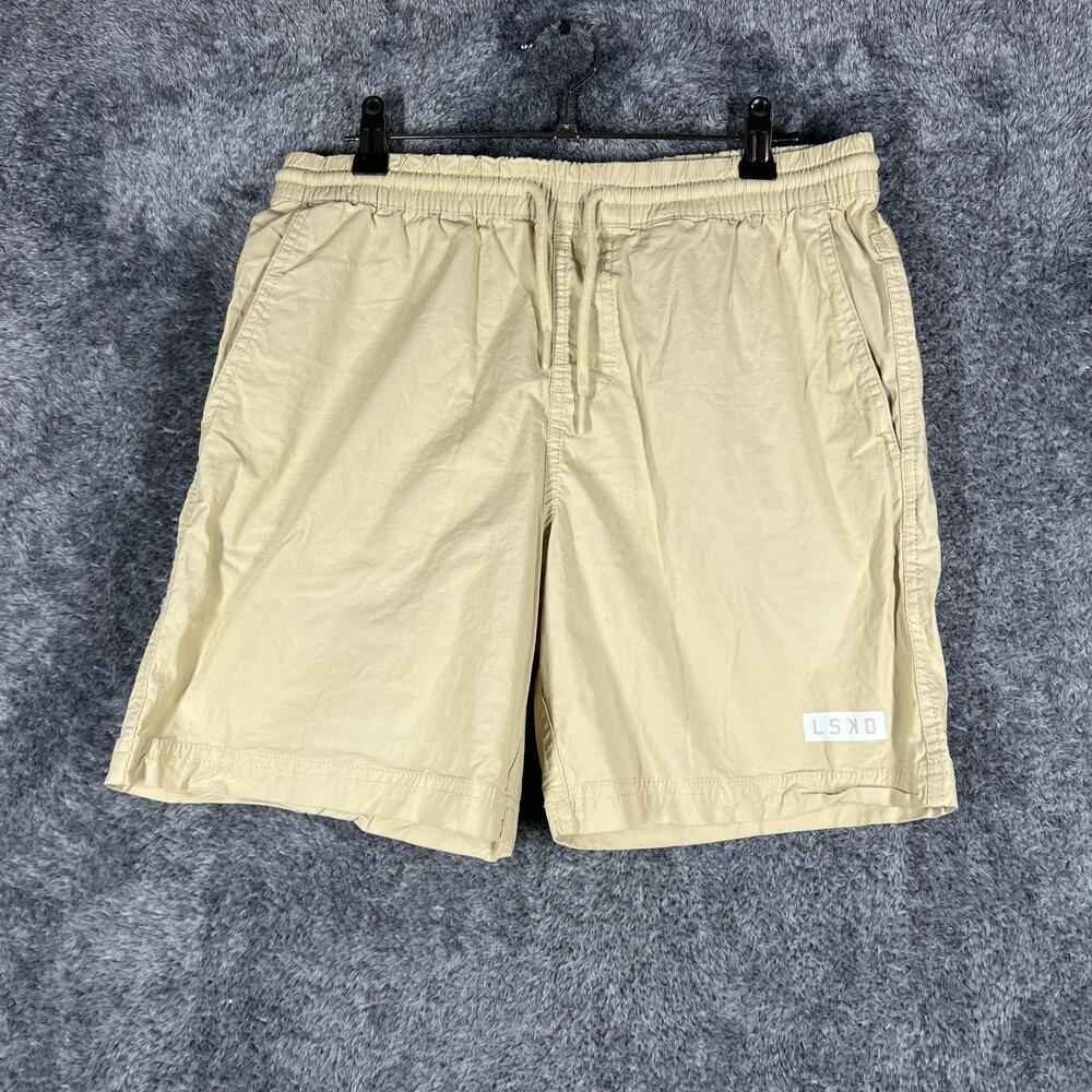 LSKD Shorts Mens S Beige Chino 33 Waist Elastic Drawstring Pockets 9 Inseam